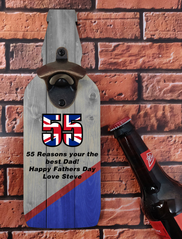Fathers Day Wall Hanging Bottle Opener - White/Red/Blue 55