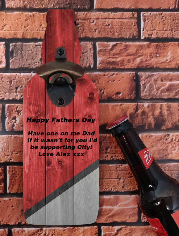 Fathers Day Wall Hanging Bottle Opener - Man Utd Red White